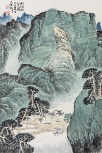 华拓 己亥（2019）年作 村塘凝翠图 立轴