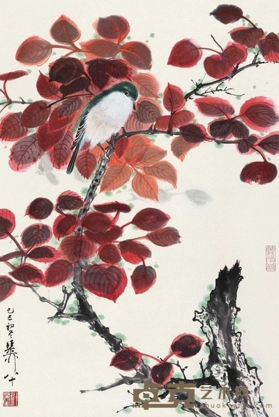谢稚柳 1989年作 喜上枝头 立轴 70×46cm
