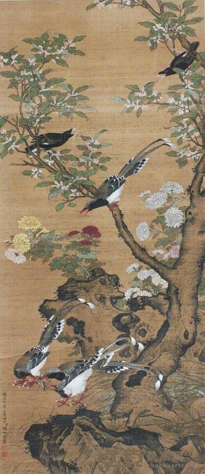 陈枚 花鸟 立轴 104×44cm