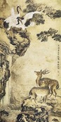 沈铨 鹤鹿图 立轴