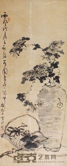 黄慎 花卉 立轴 100×43cm