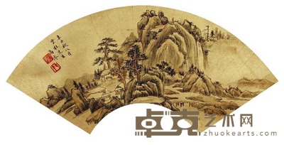高岑 山水 扇面 18×51cm