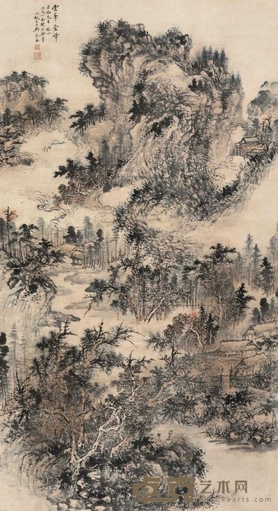 吴琴木 1946年作 云峰叠嶂 镜片 146×80cm