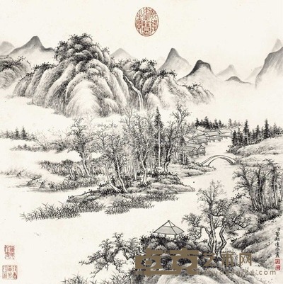董邦达 山水 立轴 40×40cm