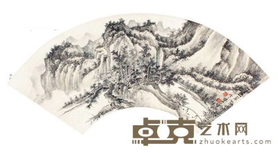 谢稚柳 山水扇面 立轴 19×52cm