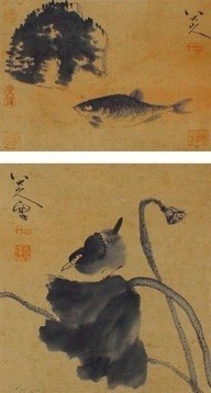 八大山人 花鸟双挖 立轴