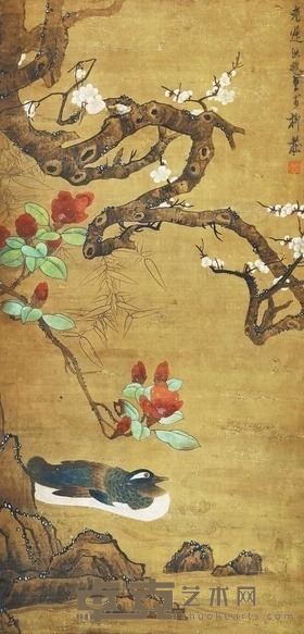 陈洪绶 花鸟 立轴 116×56cm