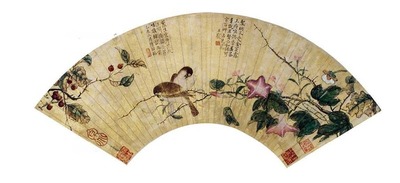 陆治 花鸟扇面 镜片