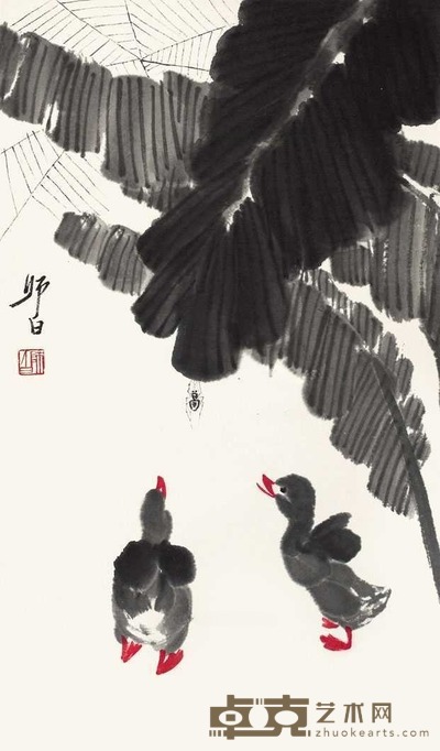 娄师白 双鸭 镜片 64×33cm