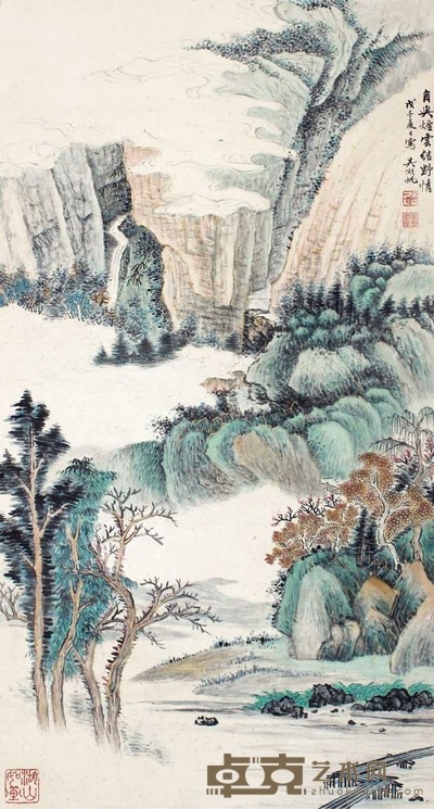 吴湖帆 青绿山水 立轴 82×44cm