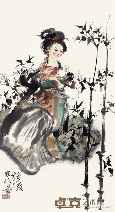程十发 少女 立轴 93×50cm