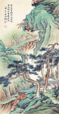 吴湖帆 青绿山水 立轴