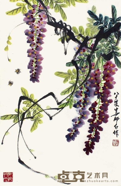 娄师白 紫藤蜜蜂 立轴 96×46cm