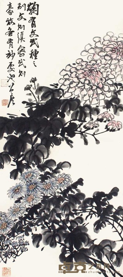 谢公展 菊花 立轴 73×32cm