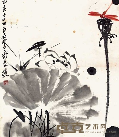 齐良迟 荷花 立轴 53×45cm
