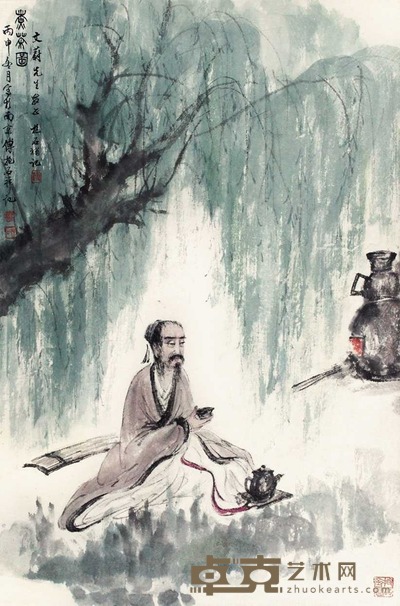 傅抱石 煮茶图 立轴 69×45cm
