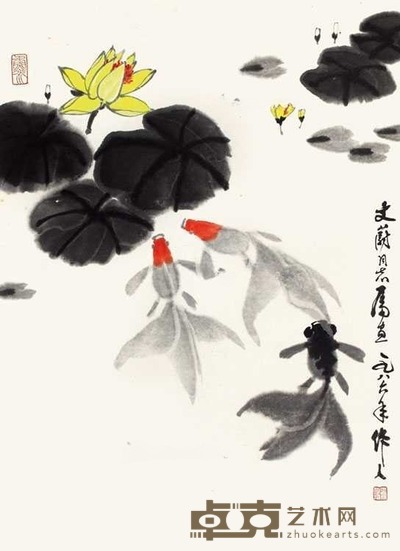吴作人 金鱼 立轴 68×48cm