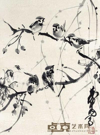 黄胄 麻雀 立轴 44×33cm
