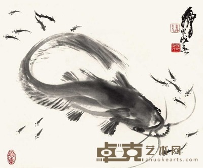 黄胄 鱼乐图 立轴 40×48cm