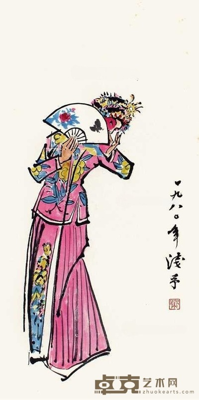 叶浅予 戏曲人物 立轴 68×34cm