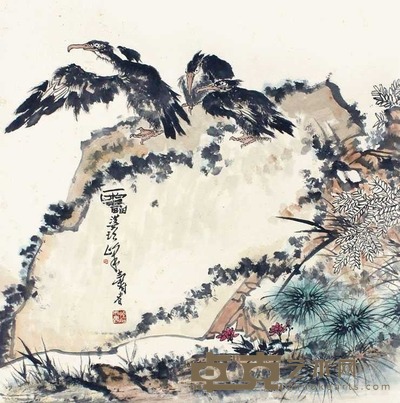 潘天寿 鹰石图 立轴 69×68cm