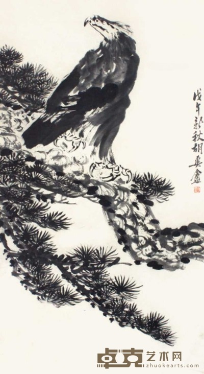 胡爽庵 鹰 立轴 128×67cm