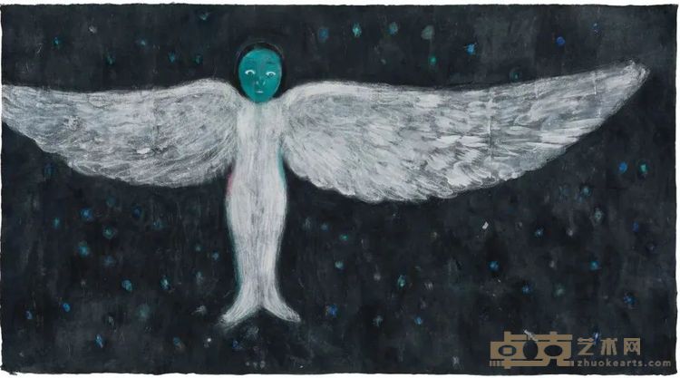 翅膀，2018，纸本水彩、色粉，100×180cm