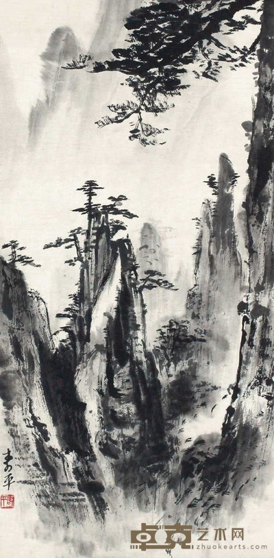 董寿平 焦墨黄山 立轴 70×34cm