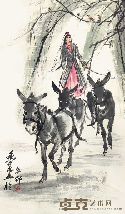 黄胄 牧驴图 立轴 80×46cm