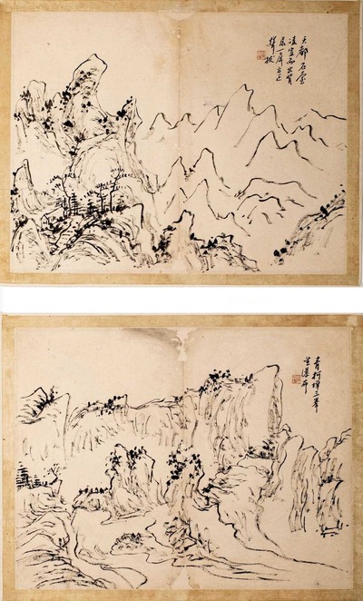 黄宾虹 山水图2帧 镜心