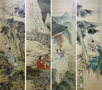 吴观岱款 人物故事图 四条屏