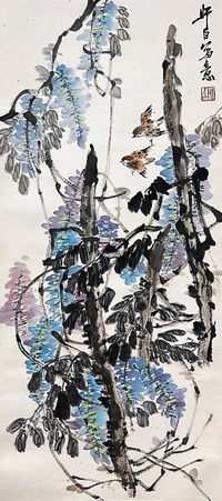 娄师白 款 花卉麻雀 立轴