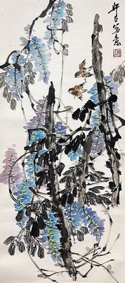 娄师白 款 花卉麻雀 立轴