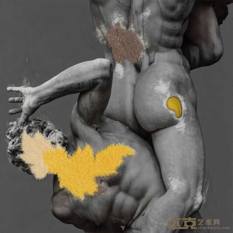 《身体阅读-2》，纸上喷墨打印、木框铝板、丙烯、纸张拼贴，80 × 80 cm，2023
