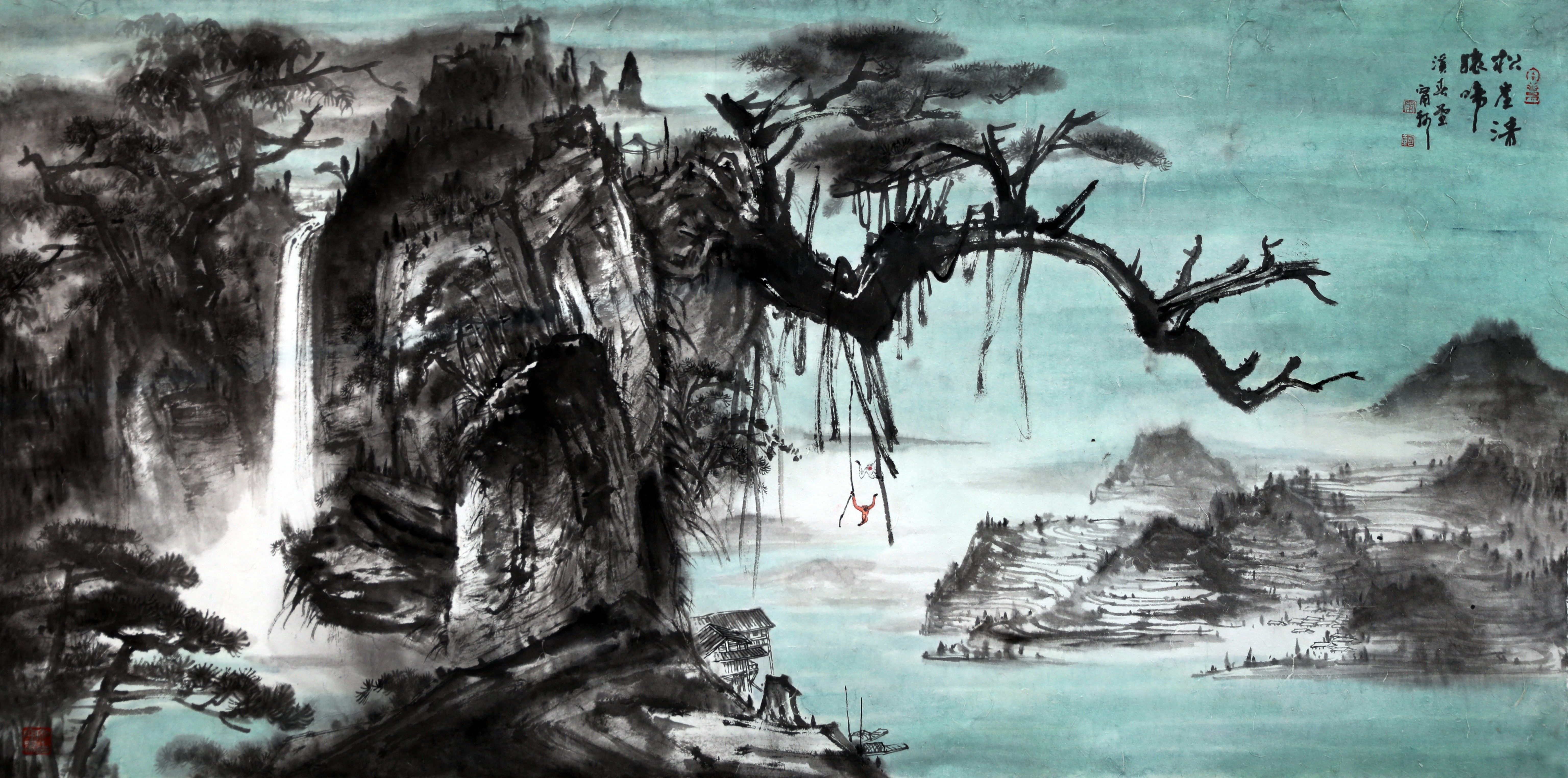 松崖清猿啼219cm×253cm