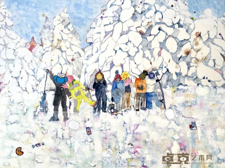 南方的冬天没有雪  No Snow in the Southern Winters柯坎法 Ke Kanfa布面油画、刺绣、宣纸  oil on canvas, embroidery, and Xuan paper, 90×120cm, 2024