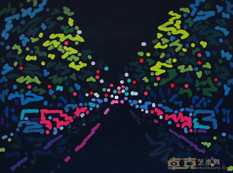 《清晨六点的苹果灯光》，布面丙烯，91.4 × 121.9 cm，2024