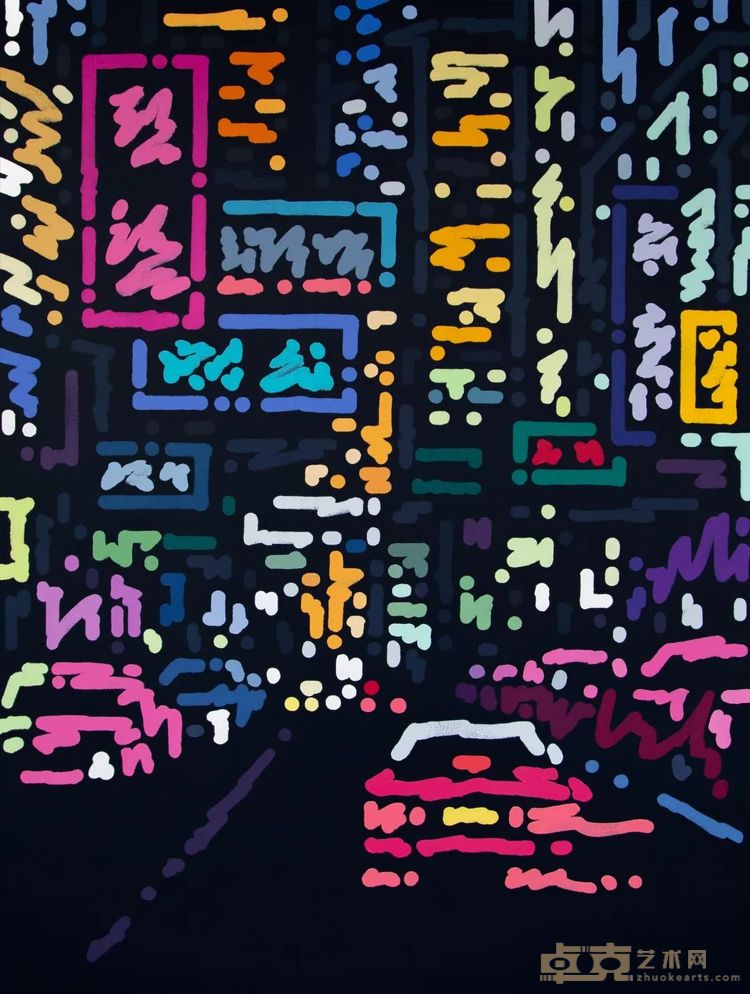 《红色的士》，布面丙烯，121.9 × 91.4 cm，2025