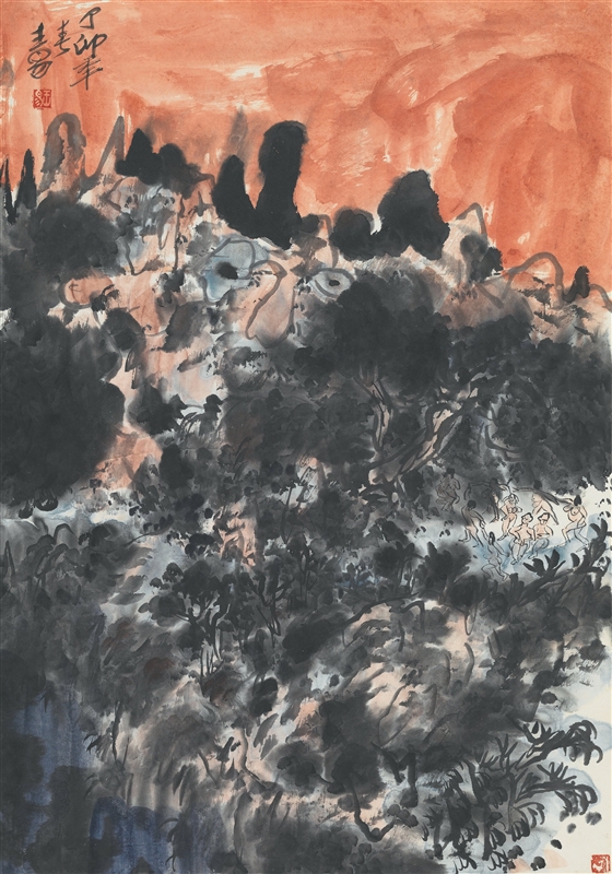 1987《红天山水》43×61.5cm