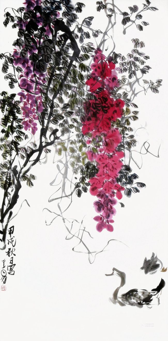 1994  《甲戌秋日写 藤花》138×69cm