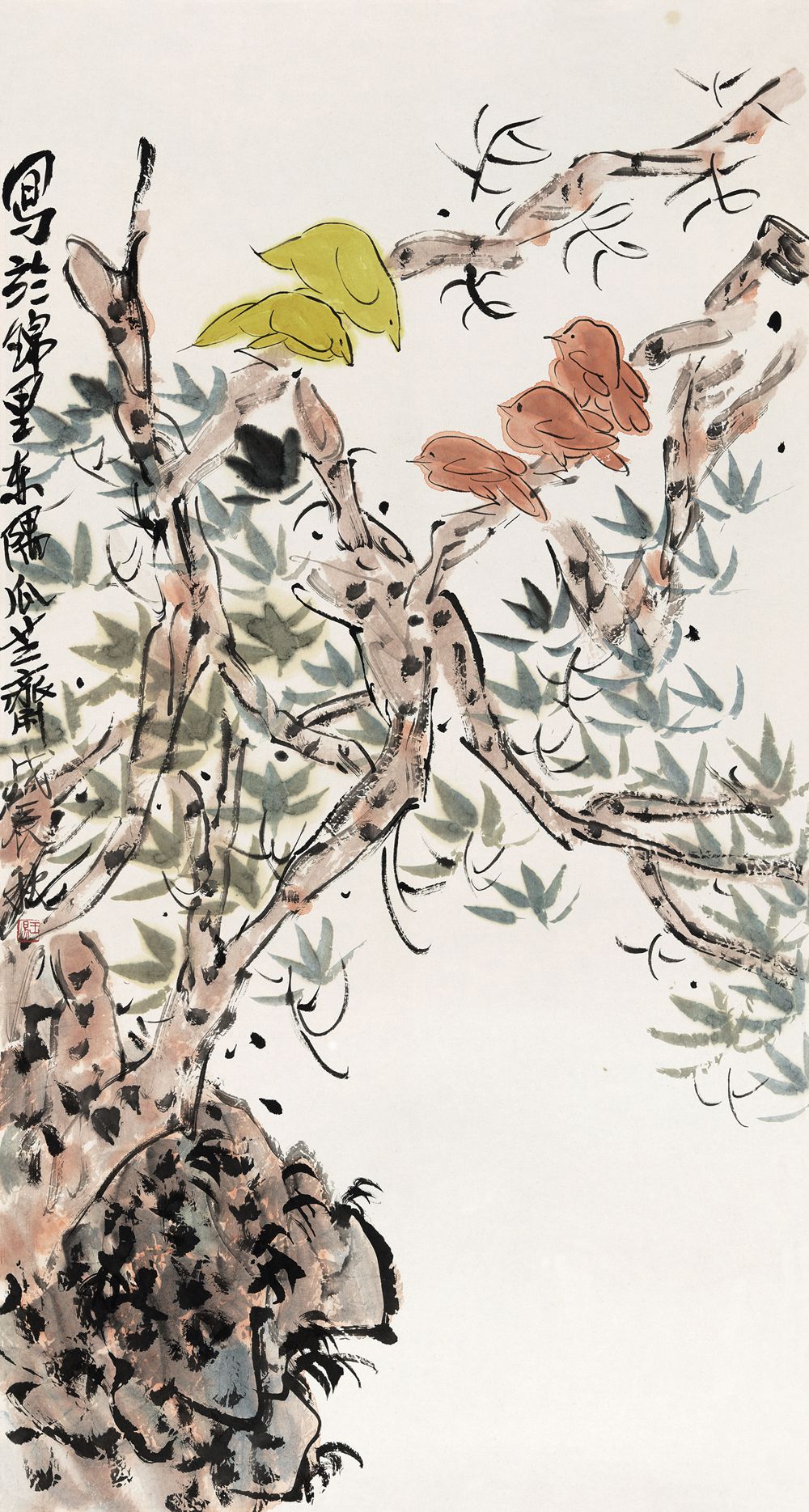 1988 《黄鸟与红鸟》 ——中国美术馆藏100X53cm