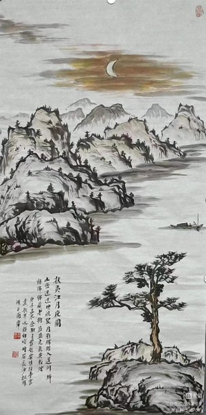 扶夷江月夜图